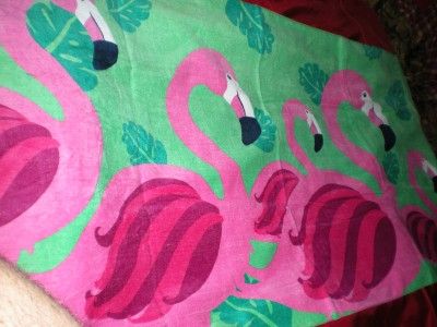   STROLLING PINK HOT PINK & EMERALD GREEN FLAMINGOS BEACH TOWEL  