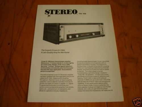 CROWN D 150A POWER AMP TEST REPORT 1976  