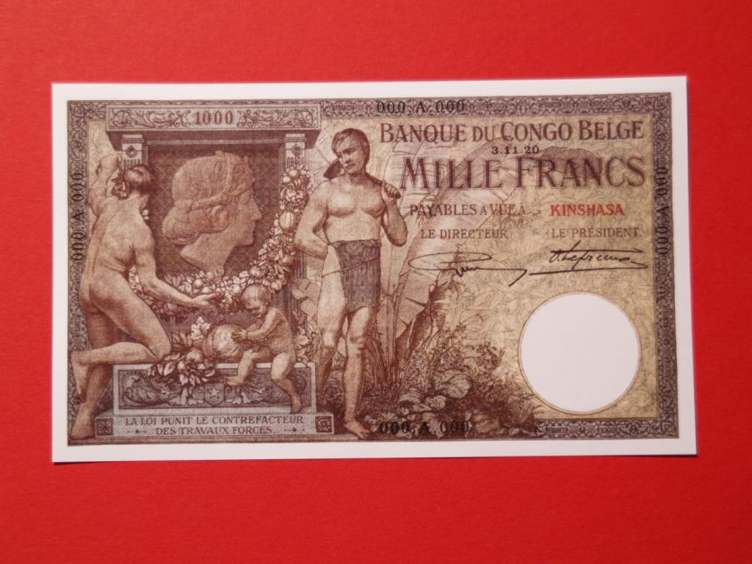 Reproduction Belgian Congo 1000 Francs 1920  