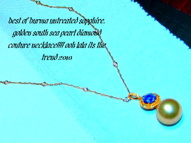 BURMA UNHEATED SAPPHIRE,GOLD PEARL, DIAMOND NECKLACE  