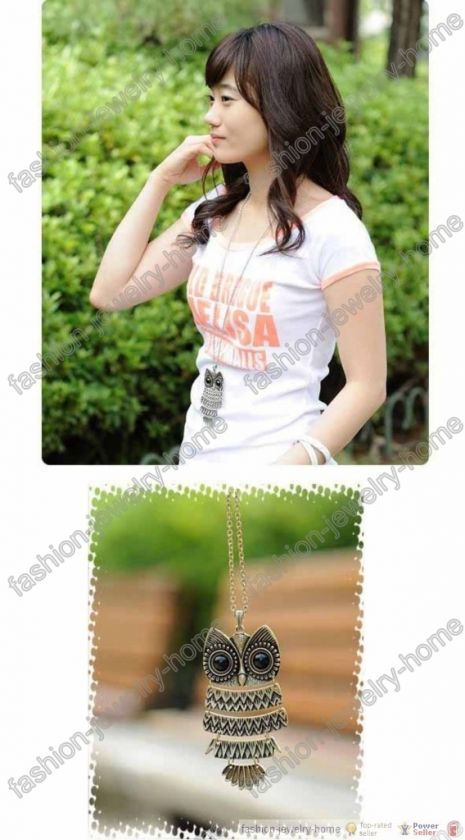 Fashion Retro Bronze silver Cute Owl With Big Eye owl Necklace pendant 