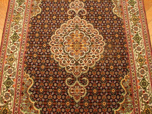 3X4 ORIGINAL WOOL & SILK PERSIAN TABRIZ MAHI RUG  BLK  