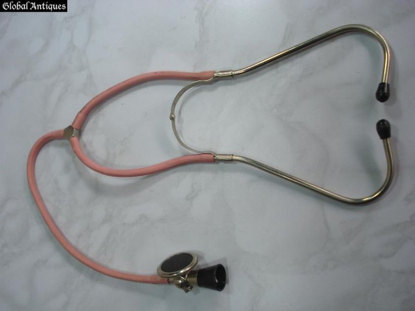 ANTIQUE MEDICAL BINAURAL RUBBER & BRASS STETHOSCOPE  