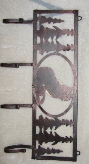 Lodge Hunt WOLF Pine Tree Cabin Rack Hanger Metal SALE  