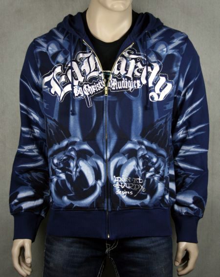 ED Hardy Mens FOILED Platinum beautiful Ghost Hoodie  