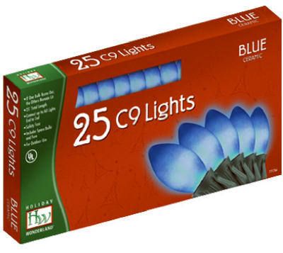   2924B 88 HOLIDAY WONDER 25 ct C9 BLUE CERAMIC CHRISTMAS LIGHT SETS