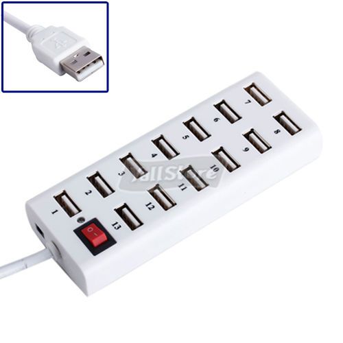 New Mini 13 Port High Speed USB2.0 Hub for Laptop PC White  