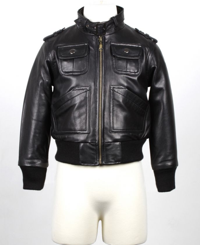 Boys New Genuine Black Lambskin Leather Jacket Sz.2T 12  