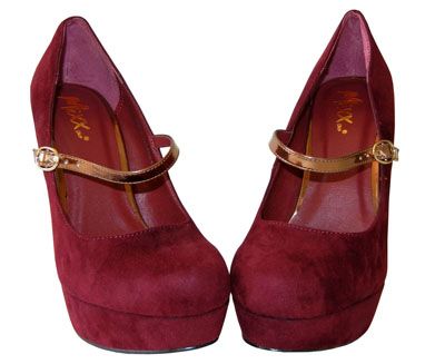   Sturdy Heel Covered Platform Mary Jane Sky High Pump Suede Wine  