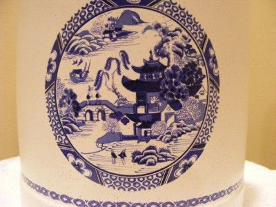 Old Ceramic Blue & White COOKIE JAR Jug Japanese Scene  