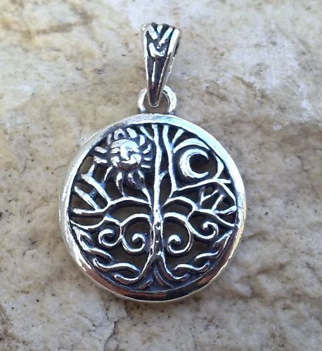 STERLING SILVER TREE OF LIFE CELTIC SUN MOON PENDANT  