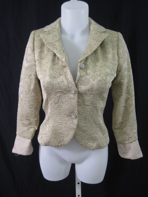 DESIGNS Beige Brocade Blazer Skirt Suit Outfit Med  