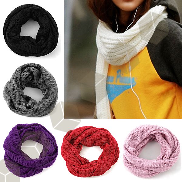 Chunky Knitted infinity Scarf Endless Fringe Snood Circle Crochet 