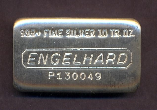 Engelhard 10oz silver bullion bar   999 fine   Loaf  