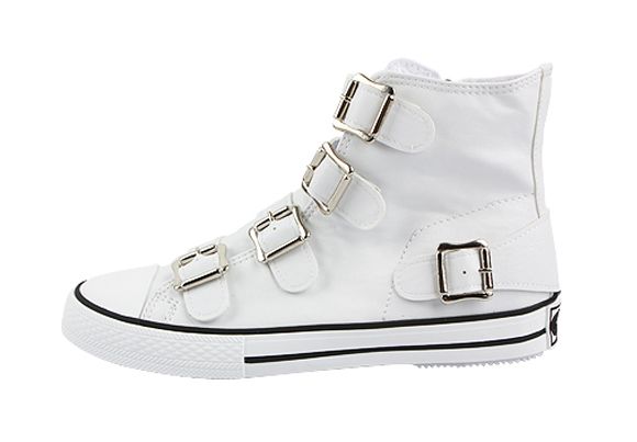 NEW Womens Buckle Strap Hi High Top Sneakers Color White Shoes US size 