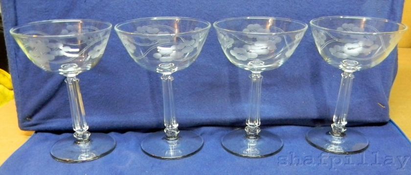 Elegant Crystal Stemware Wine Glasses Etched Grapes  