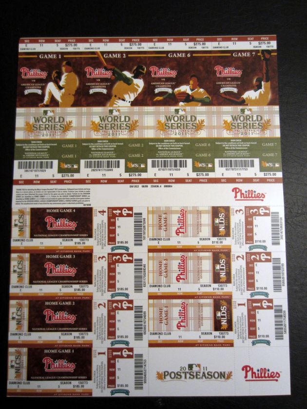 Philadelphia Phillies 2011 Phantom Playoff Postseason Uncut Sheet 