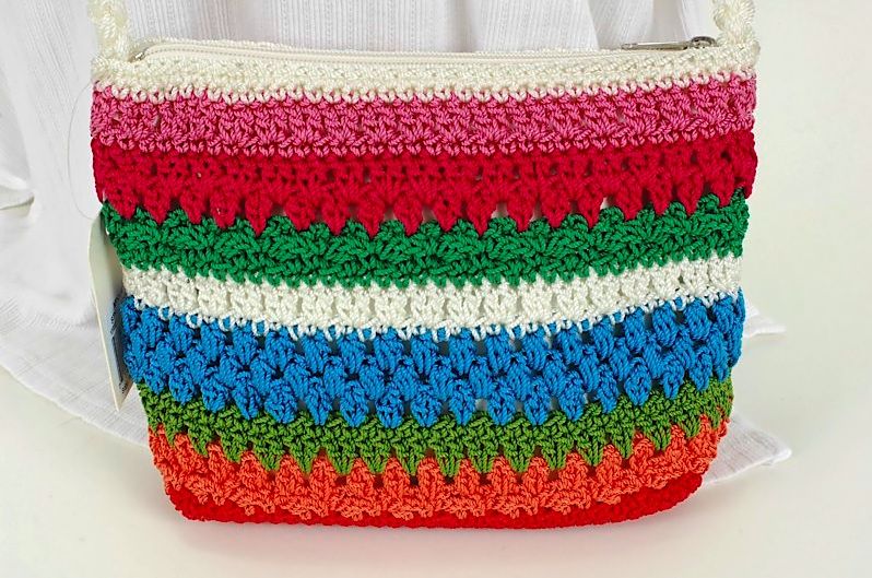 NWT Lina Spring Striped Crochet Shoulder Bag 12307  