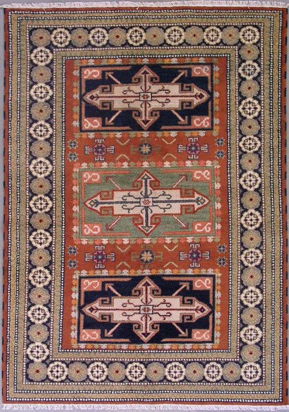 6x8 RUST TWISTED WOOL CAUCASUS KAZAK AREA RUG CARPET  