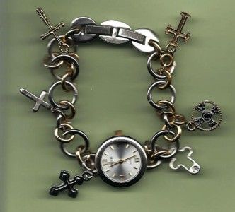 RUMORS LADIES WRIST WATCH CHARM BRACELET BAND WT CROSS  