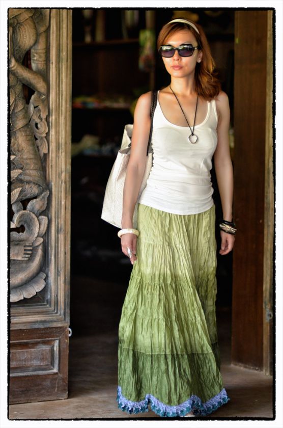 Bnew Gorgeous Green Womens Boho Gypsy Summer Beach Hippie Long Skirt 