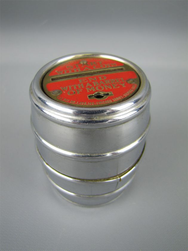 Vintage Metal Barrel Coin Bank NATIONAL CITY Evansville  