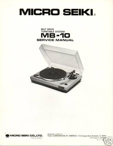 Original Service Manual Micro Seiki MB 10 Turntable  