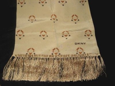 NWT Classy DKNY Beige print SILK SCARF 10 x 57  