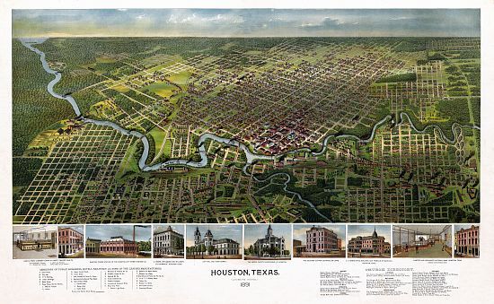 Old Map Houston Texas 1891 Harris County  