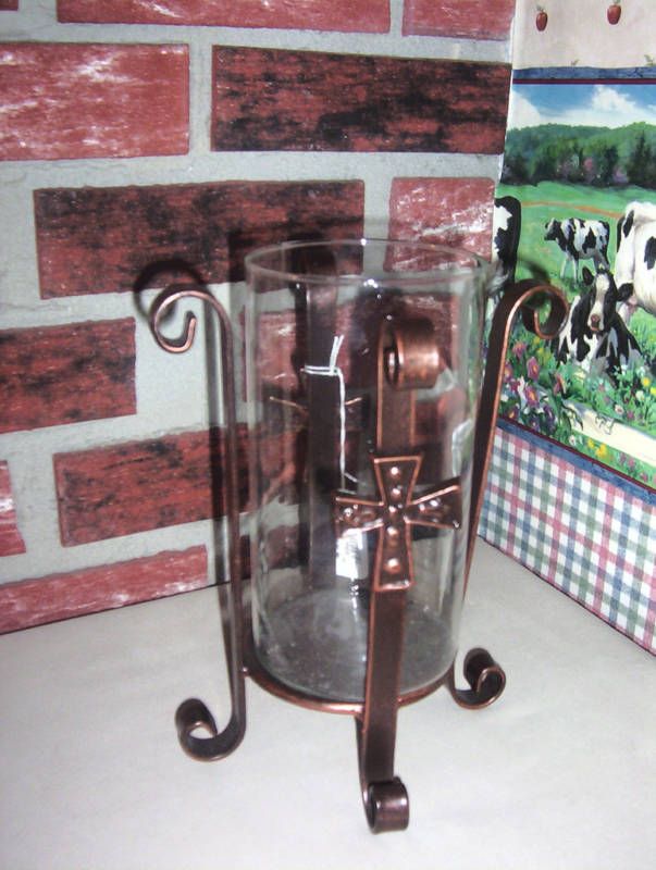 CRACKER BARREL METAL / GLASS  CROSS  CANDLE HOLDER  