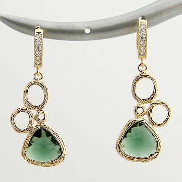 Green CZ and Gold Plated Multi Circle Drop Earrings  