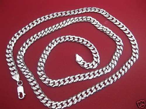 7mm MenSilver 28 Diamond cut Cuban Link Chain Necklace  