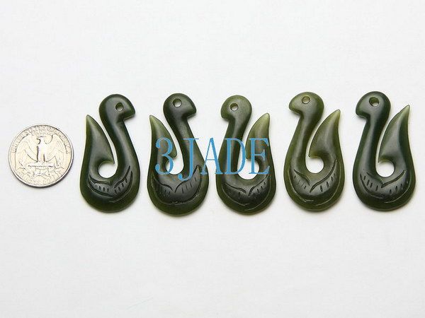   Zealand Maori Style Natural Nephrite Jade Fish Hook Hei Pendant  