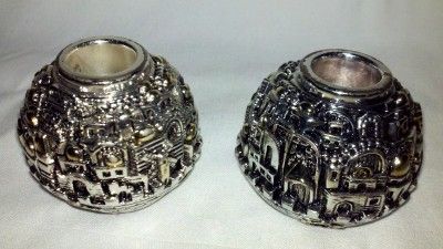 Pair of Silver Jerusalem Candlestick Holders  