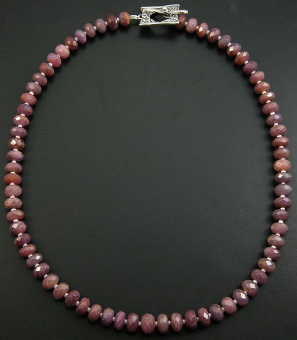 FACETED GENUINE NATURAL RED RUBY RONDELL BEADS Necklace  