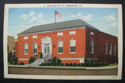 EBENSBURG, PA, UNITED STATES POST OFFICE, POSTCARD 1942  