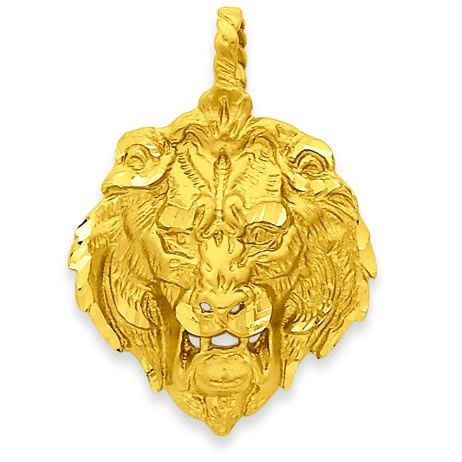 14k Yellow Gold Casted Satin Solid Diamond Cut Open Back Lion Head 
