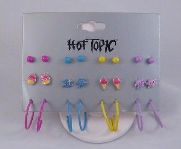 12 PAIR SKULLS,HOOPS,STUD EARRINGS BY HOT TOPIC #E1063  