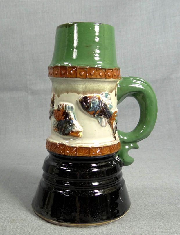 ANTIQUE GLAZED CERAMIC ART POTTERY BEER STEIN TANKARD DRINKING CUP 