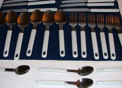   sdfarber1 only MID CENTURY MOD POP ROSTFREI WHITE MELAMINE FLATWARE 23