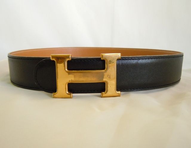 HERMES Reversible Leather Belt CONSTANCE sz 70/27.6 Black Brown Gold 