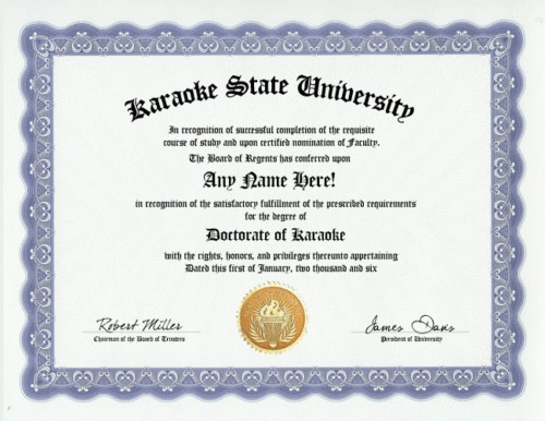 KARAOKE DIPLOMA SINGING KAROAKE SINGER DEGREE GAG GIFT  