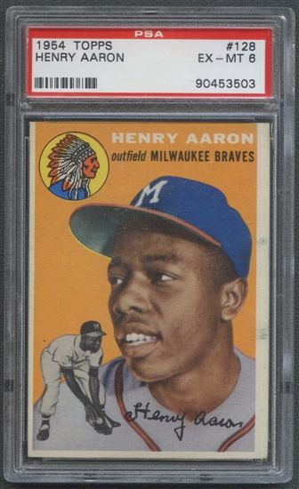 1954 Topps Baseball #128 Hank Aaron Rookie PSA 6 (EX MT) *3503  