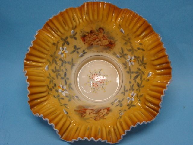 Cased Glass Brides Basket Bowl w Cherubs  