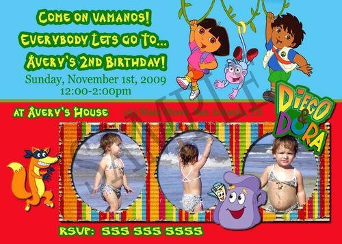 Dora and Diego Custom Photo Birthday Party Invitations  