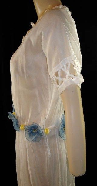 Vintage 20s Sheer White Flapper Dress Chiffon Belt  