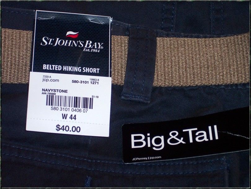 Mens St Johns Bay Navystone Belted Hiking Shorts 44 NWT Big & Tall 