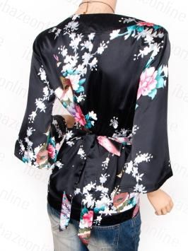 Peacock Floral Kimono Satin Wrap Blouse Shirt Top S M L  