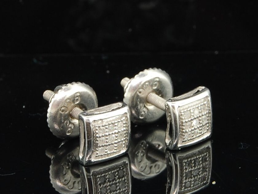 MENS LADIES WHITE GOLD FINISH WHITE DIAMOND PAVE STUDS EARRINGS PAVE 