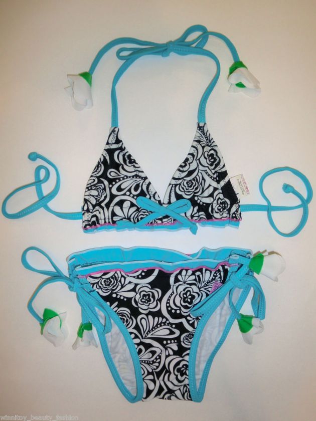 2012 NWT Girls Black Rose String Swimsuit Swimwear Bathers Bikini 2 